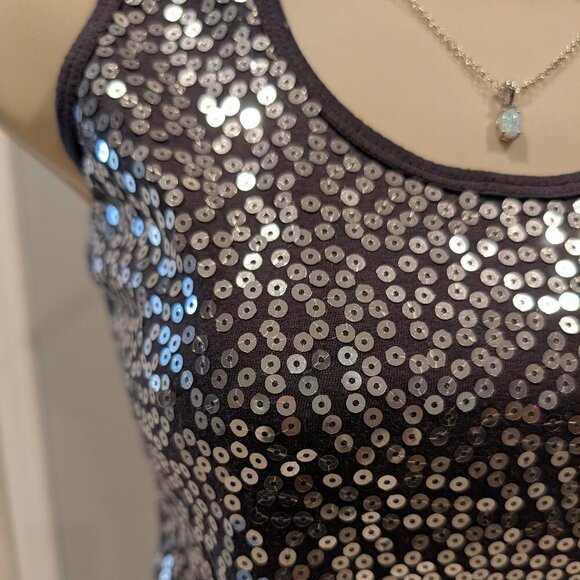 Rue21 Dark Gray Tank Top with Silver Sequin Small Excellent Used Condition - Picture 2 of 4